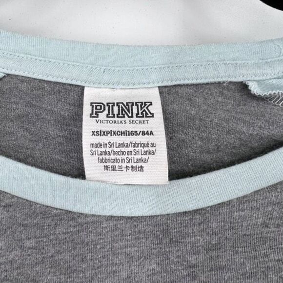 Victoria's Secret Gray & Baby Blue Long Sleeve Baseball Raglan Tee Size XS - Picture 4 of 7